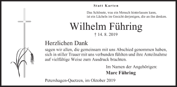 Anzeige von Wilhelm Führing von Mindener Tageblatt