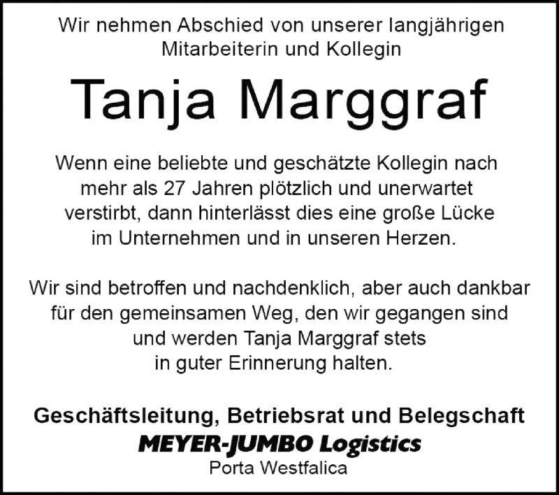  Traueranzeige für Tanja Marggraf vom 30.11.2019 aus Mindener Tageblatt