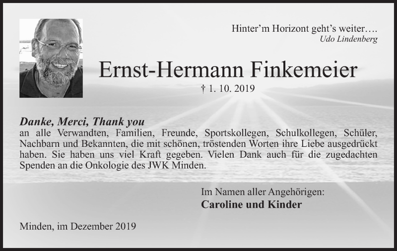  Traueranzeige für Ernst-Hermann Finkemeier vom 07.12.2019 aus Mindener Tageblatt
