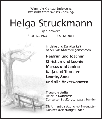 Anzeige von Helga Struckmann von Mindener Tageblatt