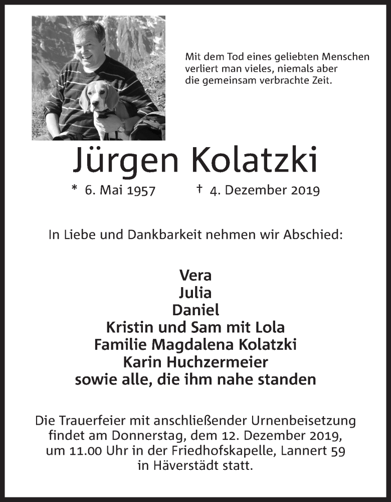  Traueranzeige für Jürgen Kolatzki vom 07.12.2019 aus Mindener Tageblatt
