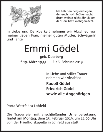 Anzeige von Emmi Gödel von Mindener Tageblatt