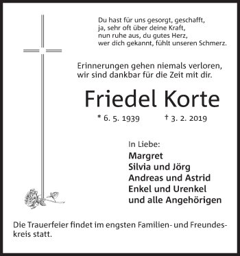 Anzeige von Friedel Korte von Mindener Tageblatt