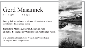 Anzeige von Gerd Masannek von Mindener Tageblatt