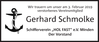 Anzeige von Gerhard Schmolke von Mindener Tageblatt