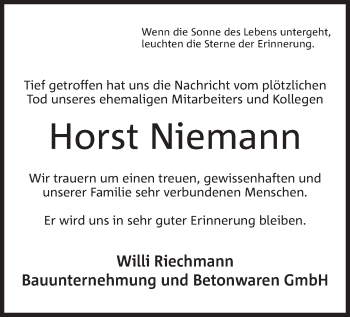 Anzeige von Horst Niemann von Mindener Tageblatt