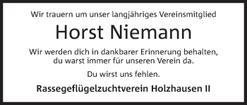 Anzeige von Horst Niemann von Mindener Tageblatt