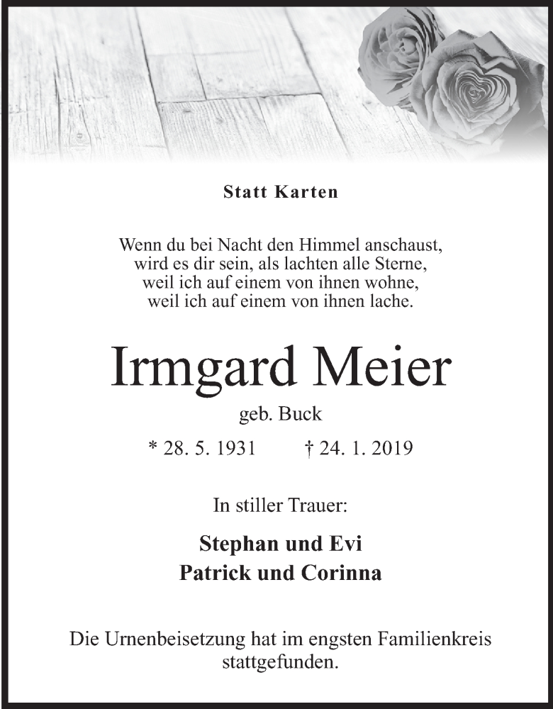  Traueranzeige für Irmgard Meier vom 09.02.2019 aus Mindener Tageblatt