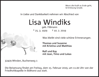 Anzeige von Lisa Windiks von Mindener Tageblatt