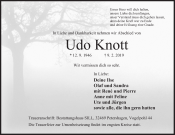 Anzeige von Udo Knott von Mindener Tageblatt
