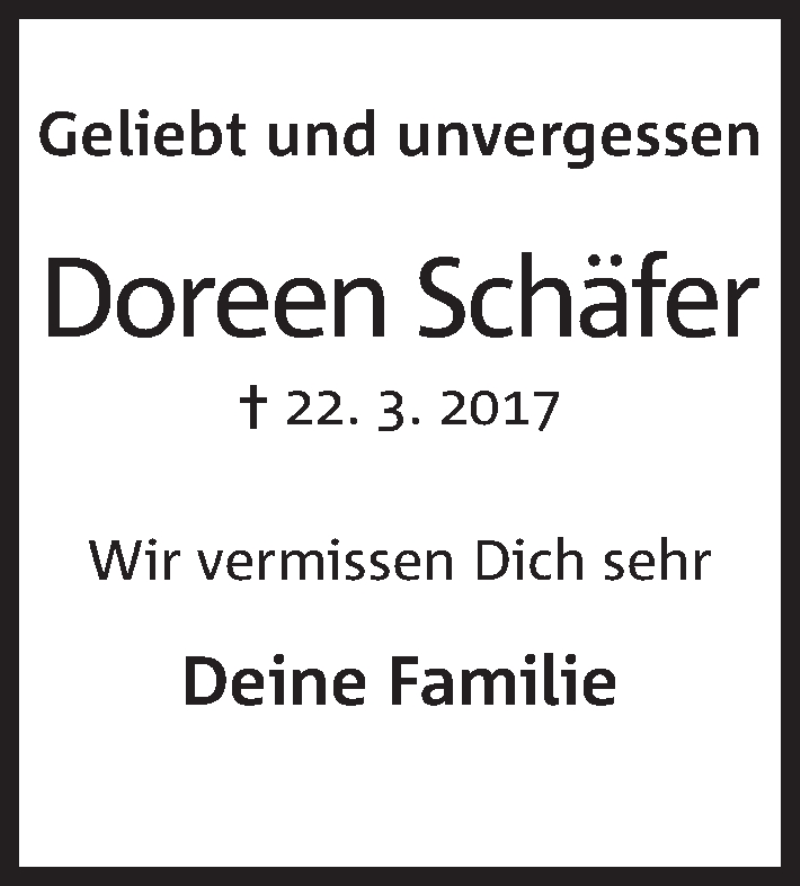  Traueranzeige für Doreen Schäfer vom 22.03.2019 aus Mindener Tageblatt