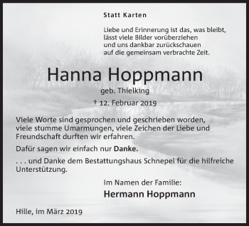 Anzeige von Hanna Hoppmann von Mindener Tageblatt
