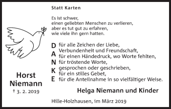 Anzeige von Horst Niemann von Mindener Tageblatt