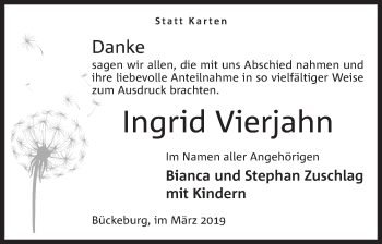 Anzeige von Ingrid Vierjahn von Mindener Tageblatt
