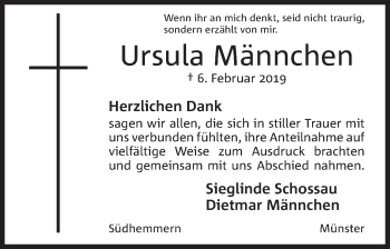 Anzeige von Ursula Männchen von Mindener Tageblatt