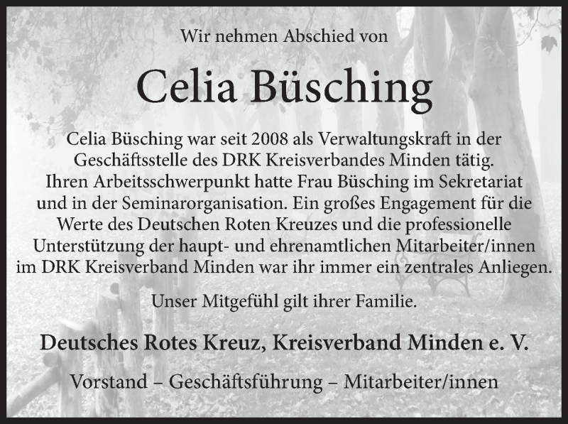  Traueranzeige für Celia Büsching vom 30.04.2019 aus Mindener Tageblatt