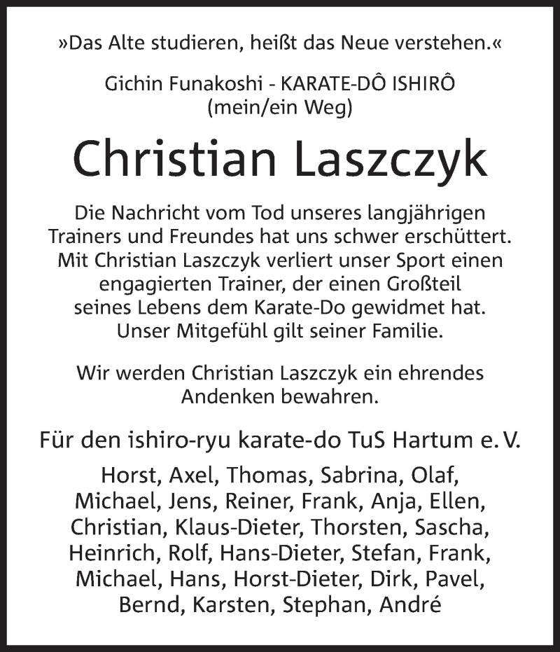  Traueranzeige für Christian Laszczyk vom 25.05.2019 aus Mindener Tageblatt