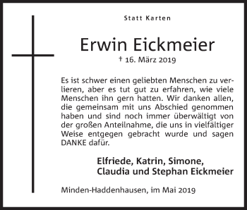 Anzeige von Erwin Eickmeier von Mindener Tageblatt