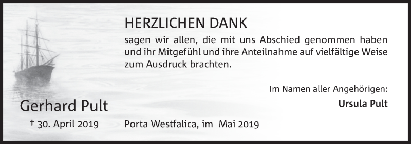  Traueranzeige für Gerhard Pult vom 25.05.2019 aus Mindener Tageblatt