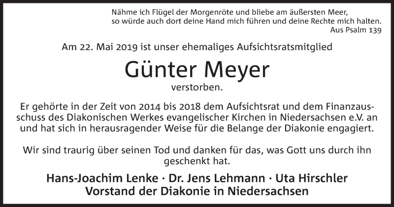  Traueranzeige für Günter Meyer vom 25.05.2019 aus Mindener Tageblatt