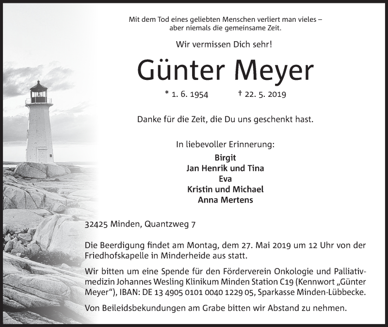  Traueranzeige für Günter Meyer vom 24.05.2019 aus Mindener Tageblatt