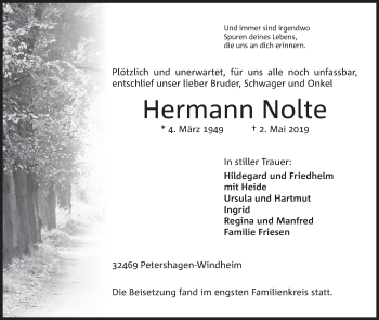 Anzeige von Hermann Nolte von Mindener Tageblatt