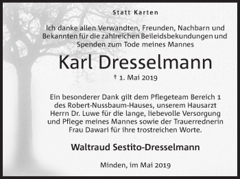 Anzeige von Karl Dresselmann von Mindener Tageblatt