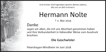 Anzeige von Hermann Nolte von Mindener Tageblatt