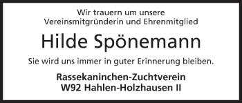 Anzeige von Hilde Spönemann von Mindener Tageblatt