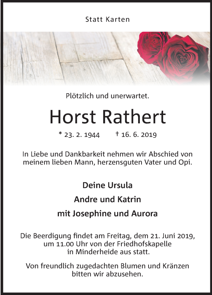  Traueranzeige für Horst Rathert vom 20.06.2019 aus Mindener Tageblatt