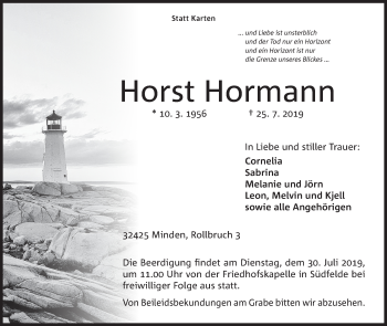 Anzeige von Horst Hormann von Mindener Tageblatt