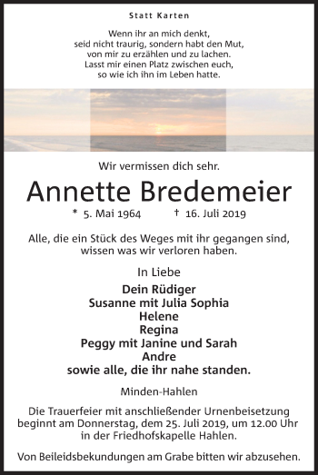 Anzeige von Annette Bredemeier von Mindener Tageblatt