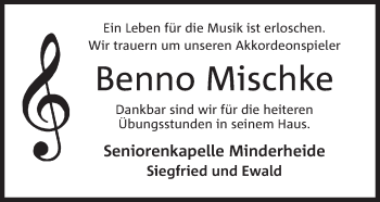 Anzeige von Benno Mischke von Mindener Tageblatt