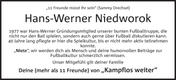 Anzeige von Hans-Werner Niedworok von Mindener Tageblatt