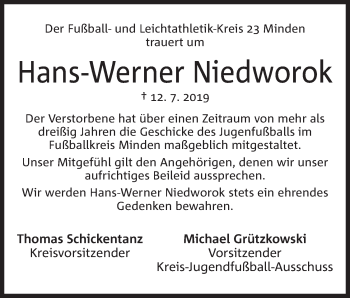 Anzeige von Hans-Werner Niedworok von Mindener Tageblatt