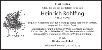 Anzeige von Heinrich Rohlfing von Mindener Tageblatt