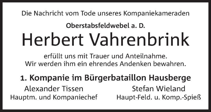 Traueranzeige für Herbert Vahrenbrink vom 20.07.2019 aus Mindener Tageblatt