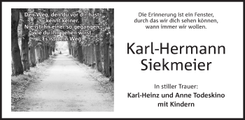 Anzeige von Karl-Hermann Siekmeier von Mindener Tageblatt