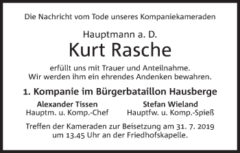 Anzeige von Kurt Rasche von Mindener Tageblatt