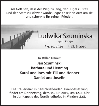 Anzeige von Ludwika Szuminska von Mindener Tageblatt
