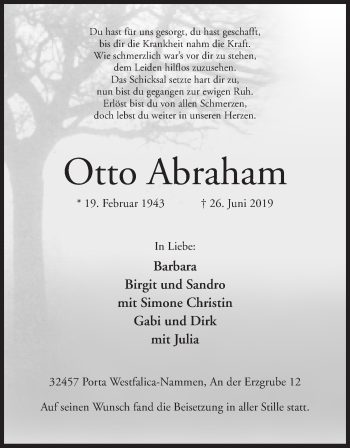 Anzeige von Otto Abraham von Mindener Tageblatt