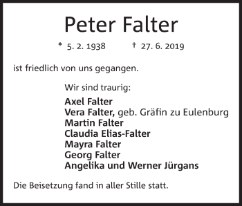 Anzeige von Peter Falter von Mindener Tageblatt