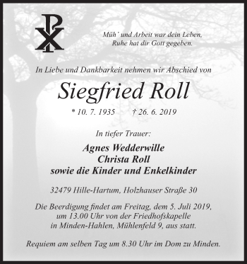 Anzeige von Siegfried Roll von Mindener Tageblatt