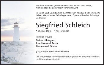 Anzeige von Siegfried Schleich von Mindener Tageblatt