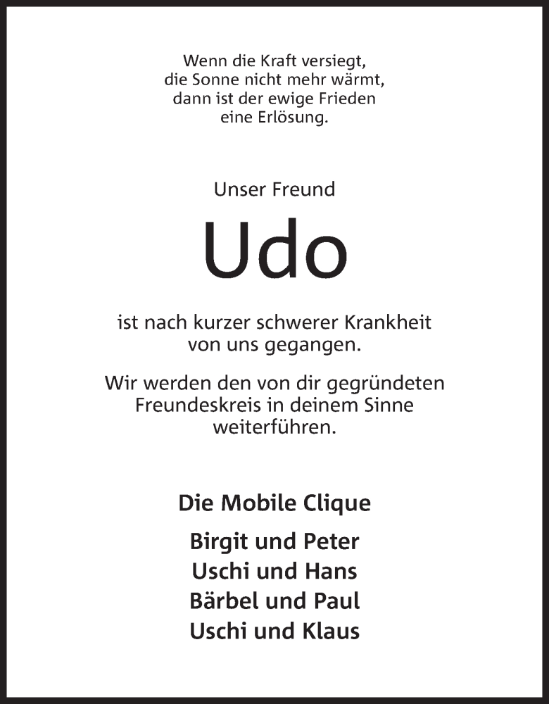  Traueranzeige für Udo Heinze vom 16.07.2019 aus Mindener Tageblatt