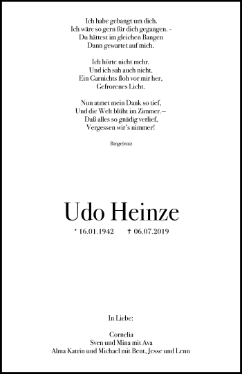 Anzeige von Udo Heinze von Mindener Tageblatt