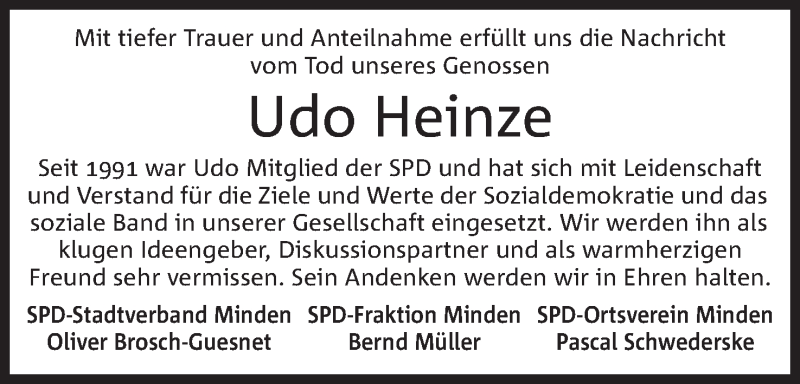  Traueranzeige für Udo Heinze vom 16.07.2019 aus Mindener Tageblatt
