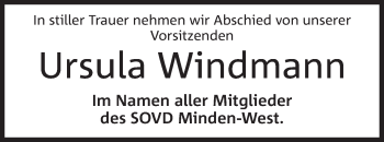 Anzeige von Ursula Windmann von Mindener Tageblatt
