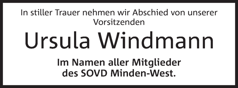 Traueranzeige für Ursula Windmann vom 27.07.2019 aus Mindener Tageblatt