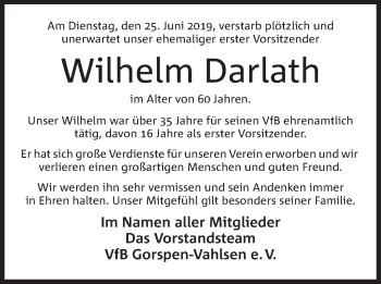 Anzeige von Wilhelm Darlath von Mindener Tageblatt